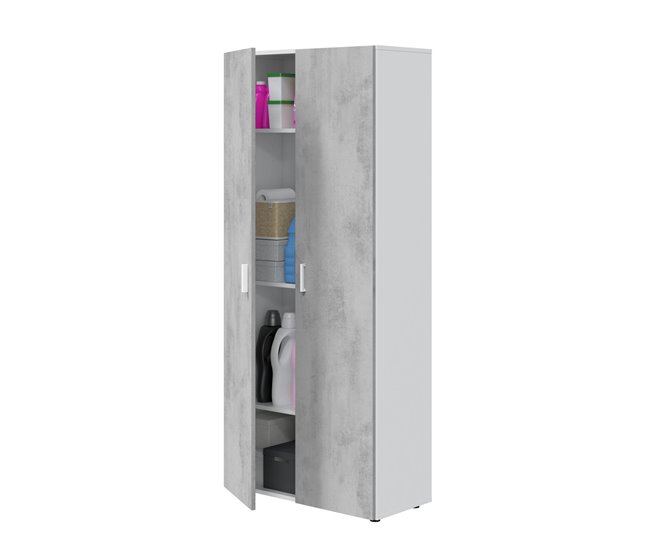 Conforama Armario Multiusos Dferre Mueble Auxiliar 2 Puertas Y 3 Estantes Armario Escobero 80x37h182 Cm Cemento Y Blanco
