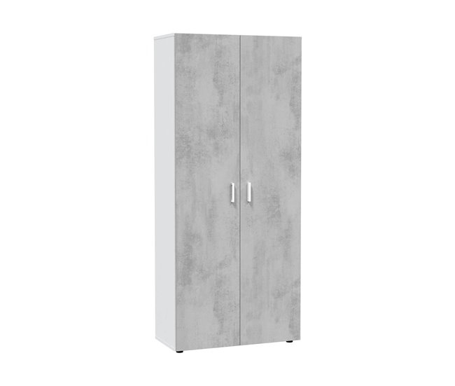 Conforama Armario multiusos Dferre Mueble auxiliar 2 puertas y 3 estantes Armario escobero 80x37h182 cm Cemento y Blanco