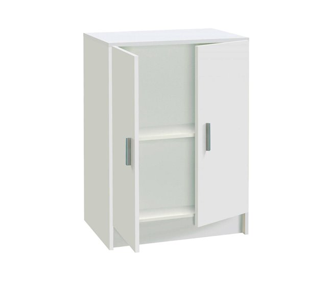Conforama Armario multiusos Dhot Mueble auxiliar bajo con 2 puertas Zapatero con 1 estante Mueble multifuncional 59x37h80 cm Blanco