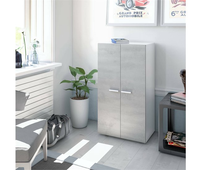 Conforama Armario Multiusos Dlazar Zapatero De 2 Puertas Mueble Bajo Con 6 Estantes Zapatero Bajo Moderno 55x36h103 Cm Blanco Y Cemento
