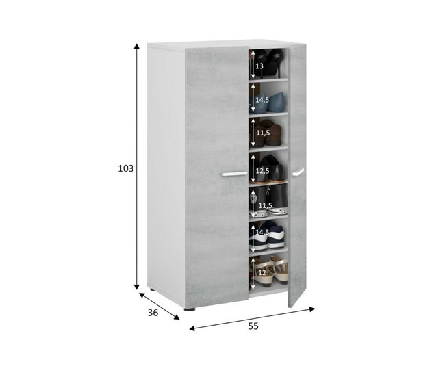 Conforama Armario Multiusos Dlazar Zapatero De 2 Puertas Mueble Bajo Con 6 Estantes Zapatero Bajo Moderno 55x36h103 Cm Blanco Y Cemento