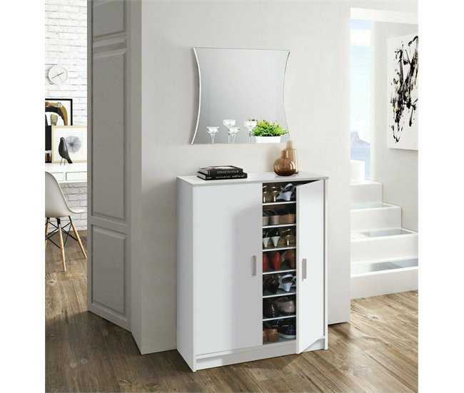Conforama Armario Multiusos Dlazar Zapatero De 2 Puertas Mueble Bajo Con 6 Estantes Zapatero Bajo Moderno 75x36h101 Cm Blanco