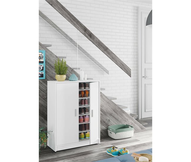 Conforama Armario Multiusos Dlazar Zapatero De 2 Puertas Mueble Bajo Con 6 Estantes Zapatero Bajo Moderno 75x36h101 Cm Blanco