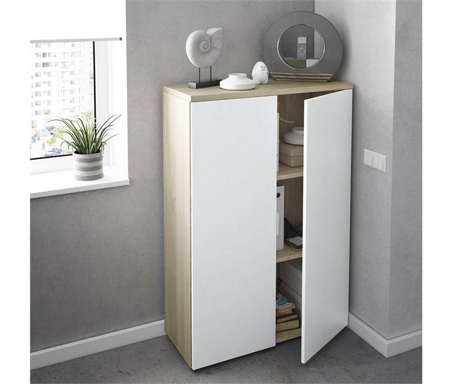 Conforama Armario Multiusos Dlupp Mueble Multiusos Con 2 Puertas Zapatero Con 3 Estantes Zapatero Moderno 80x33h119 Cm Roble Y Blanco