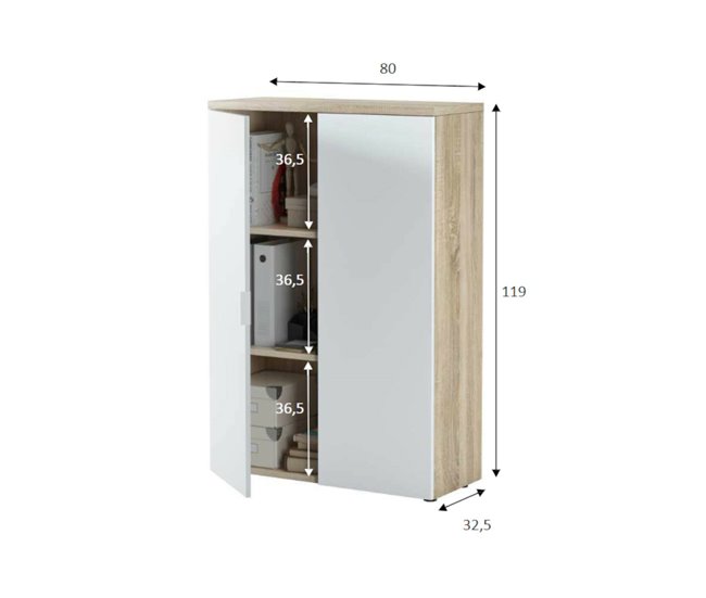 Conforama Armario Multiusos Dlupp Mueble Multiusos Con 2 Puertas Zapatero Con 3 Estantes Zapatero Moderno 80x33h119 Cm Roble Y Blanco