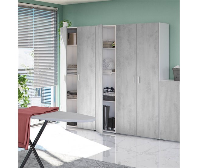 Conforama Armario Multiusos Dmana Mueble Auxiliar Con 1 Puerta Y 3 Estantes Armario Moderno Mueble Columna Alto 41x37h182 Cm Cemento Y Blanco