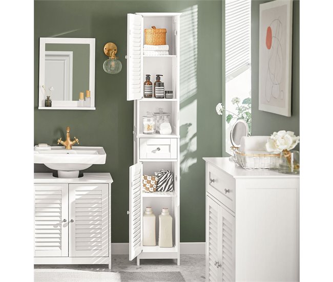 Conforama Armario Para Baño Alto Mueble Columna De Baño Estanterías De Baño-2 Puertas Y 1 Cajón FRG236-W SoBuy ES