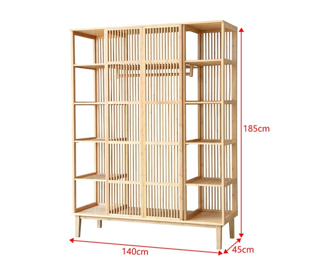 Conforama Armario Para Ropa Hudiksvall Con 2 Puertas Deslizantes Bambú 185 X 140 X 45 Cm Natural [en.casa]