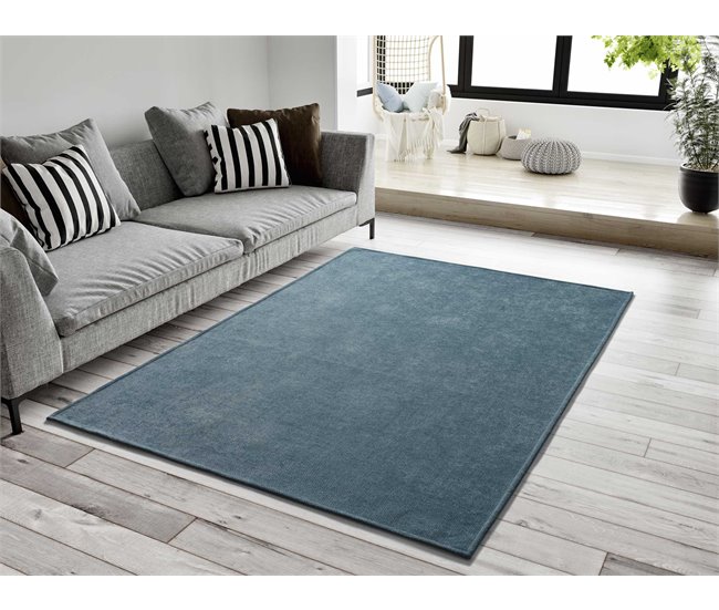 Conforama ATTICGO Alfombra Lisa Antideslizante Lavable HARRIS En Color Azul 160 X 230 Cm