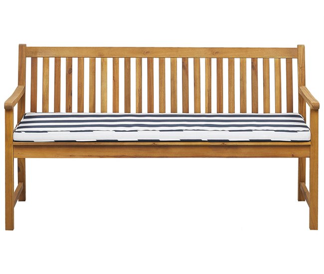 Conforama Banco de jardín de madera con cojín azul marino/blanco 160 cm VIVARA