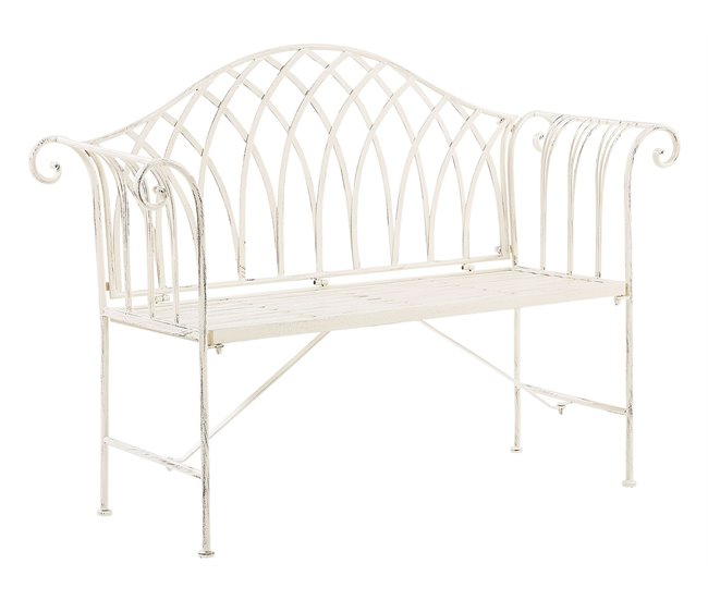 Conforama Banco De Jardín De Metal Blanco Crema 130 Cm MILAZZO