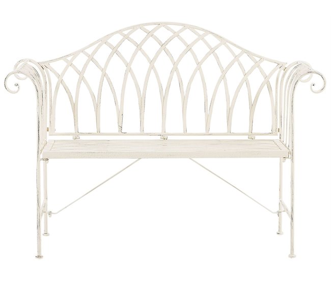 Conforama Banco de jardín de metal blanco crema 130 cm MILAZZO