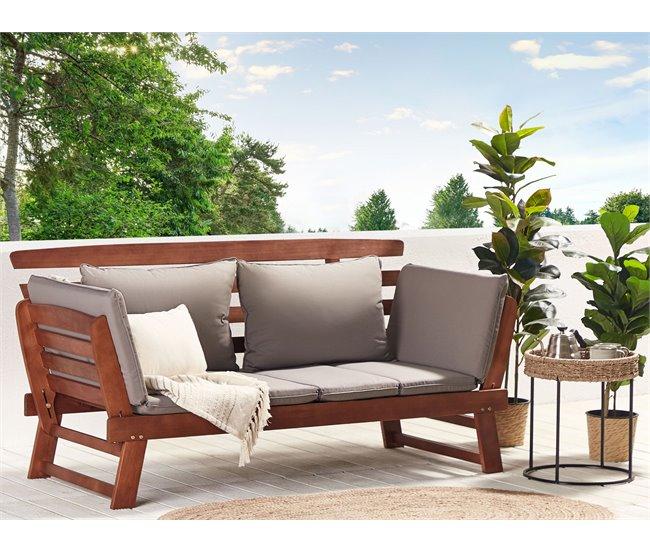 Conforama Banco De Jardín En Madera Con Cojines Grises PORTICI