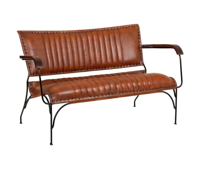Conforama Banco de metal y piel sintética de color marrón 71x127x76 cm