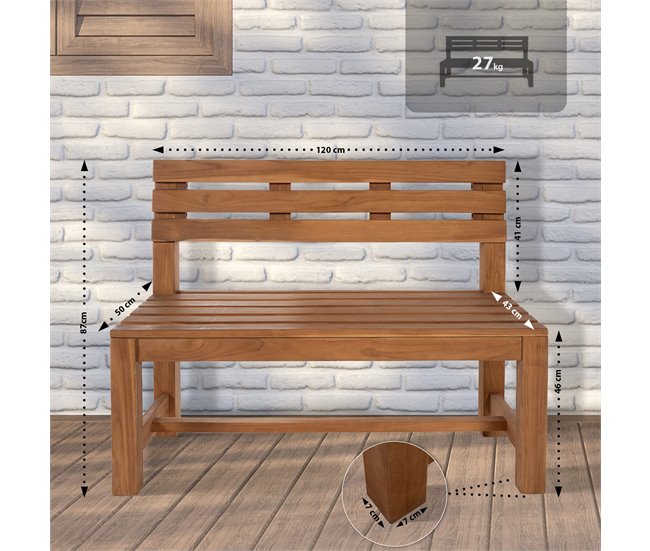 Conforama Banco De Teca Augusta Madera Teca 50X120X85 Cm