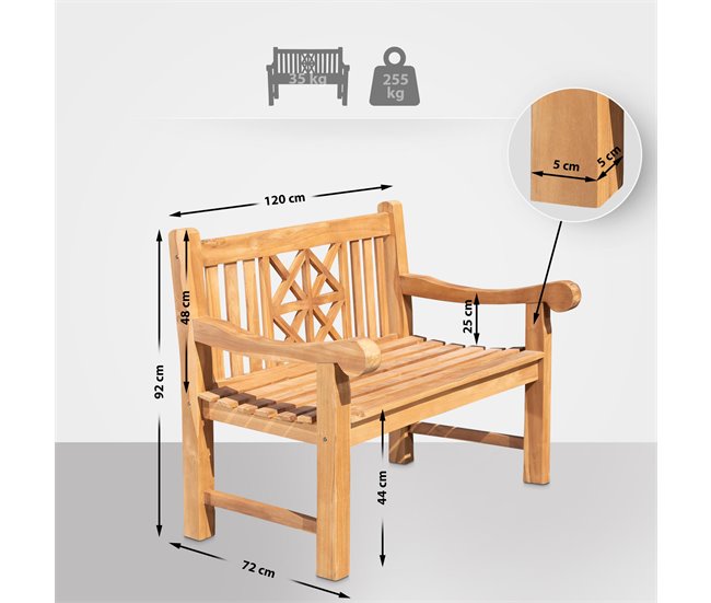 Conforama Banco De Teca Florida Madera Teca 72X120X92 Cm
