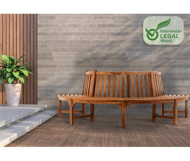 Conforama Banco Semicircular Leming Madera Teca 125X250X92 Cm