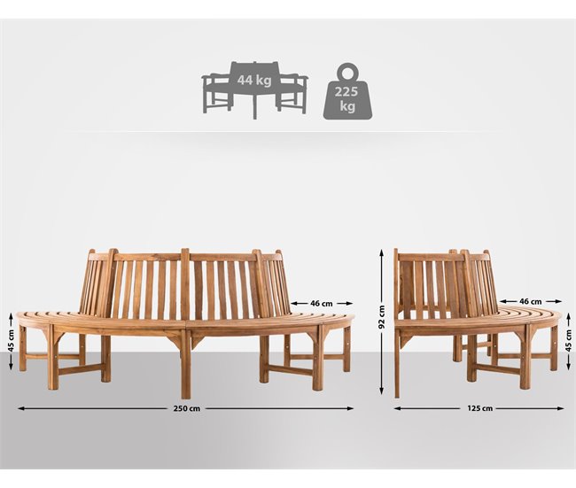 Conforama Banco Semicircular Leming Madera Teca 125X250X92 Cm