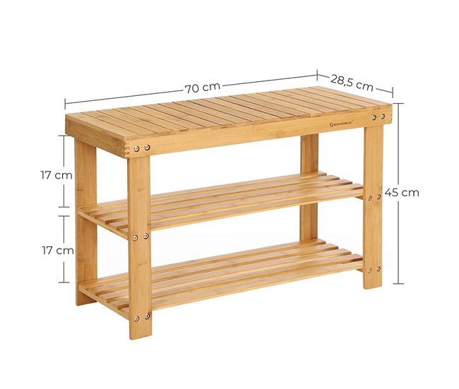 Conforama Banco Zapatero De Bambú Con 3 Niveles - L70 Cm