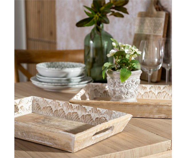 Conforama Bandeja De Aperitivos 45 5 X 30 5 X 5 5 Cm Blanco Madera De Mango (2 Unidades)
