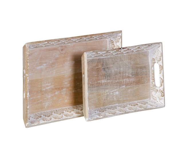 Conforama Bandeja de Aperitivos 45 5 x 30 5 x 5 5 cm Blanco Madera de mango (2 Unidades)