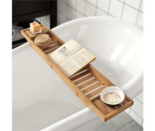Conforama Bandeja De Bambú Para Bañera Estante De Baño Con Soporte Para Libro IPad Y Móvil FRG212-N SoBuy ES