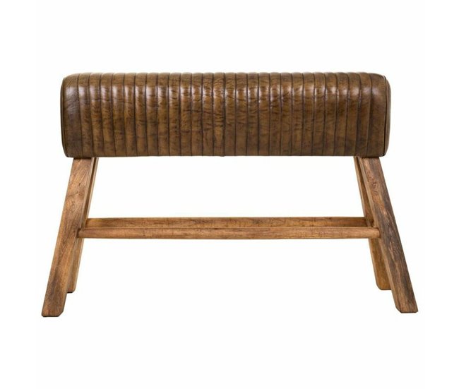 Conforama Banqueta Alexandra House Living Marrón Natural Cuero Madera De Mango 35 X 76 X 120 Cm