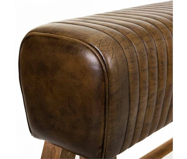 Conforama Banqueta Alexandra House Living Marrón Natural Cuero Madera De Mango 35 X 76 X 120 Cm