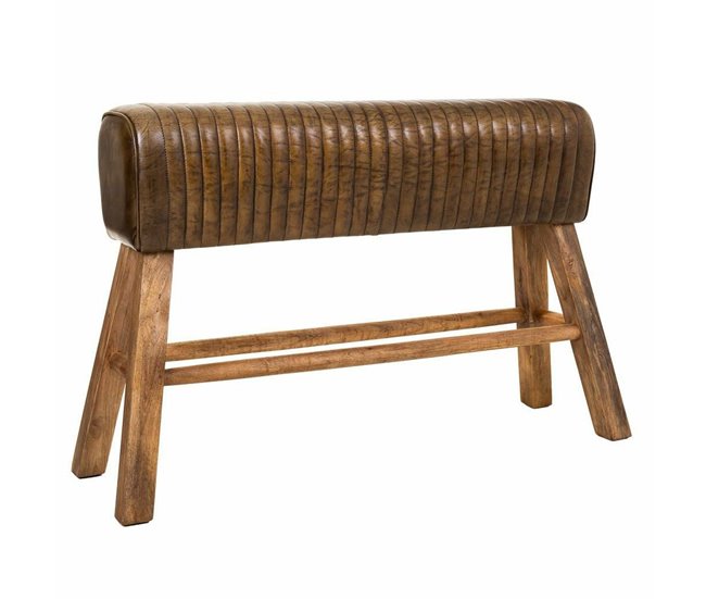 Conforama Banqueta Alexandra House Living Marrón Natural Cuero Madera de mango 35 x 76 x 120 cm