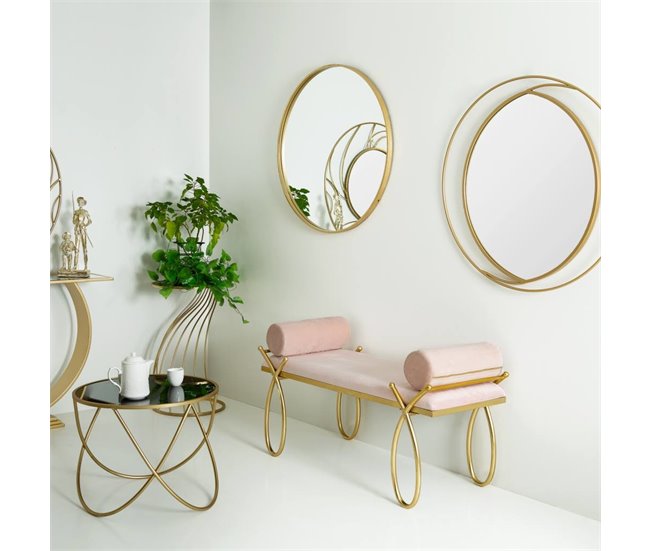 Conforama Banqueta De Terciopelo Rosa Y Metal Dorado 112 5x49x53