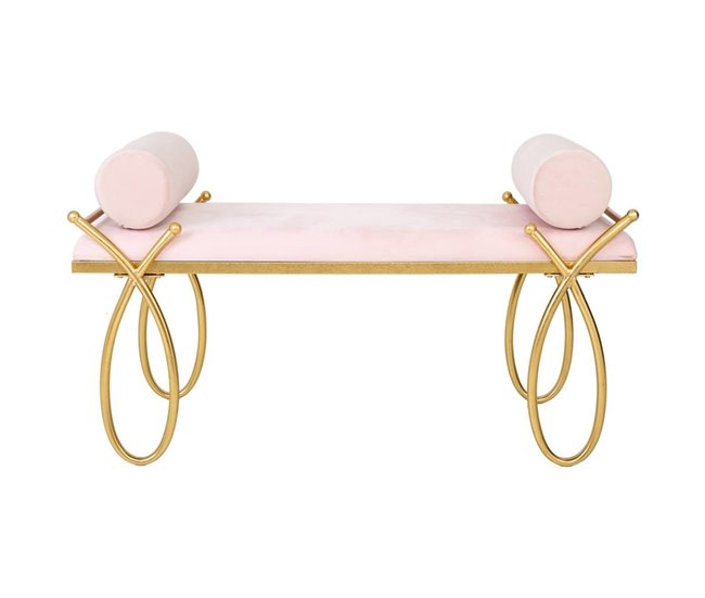 Conforama Banqueta de terciopelo rosa y metal dorado 112 5x49x53