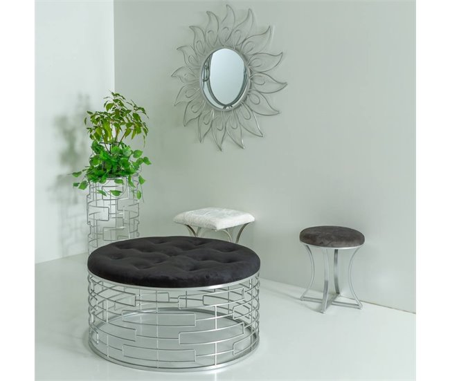 Conforama Banqueta Redonda De Terciopelo Negro Y Metal Plateado D91 5x47