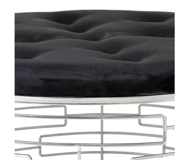 Conforama Banqueta Redonda De Terciopelo Negro Y Metal Plateado D91 5x47