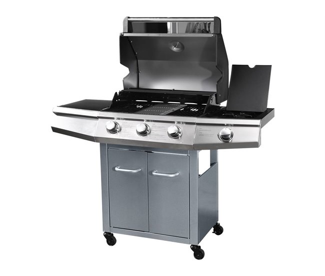 Conforama Barbacoa A Gas "Bingo 4" - 4 Quemadores (1 Lateral) - 14kW + Funda De Protección- Plateado