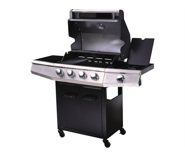 Conforama Barbacoa A Gas "Bingo 5" - 5 Quemadores (1 Lateral) - 15.2kW + Funda De Protección - Negro