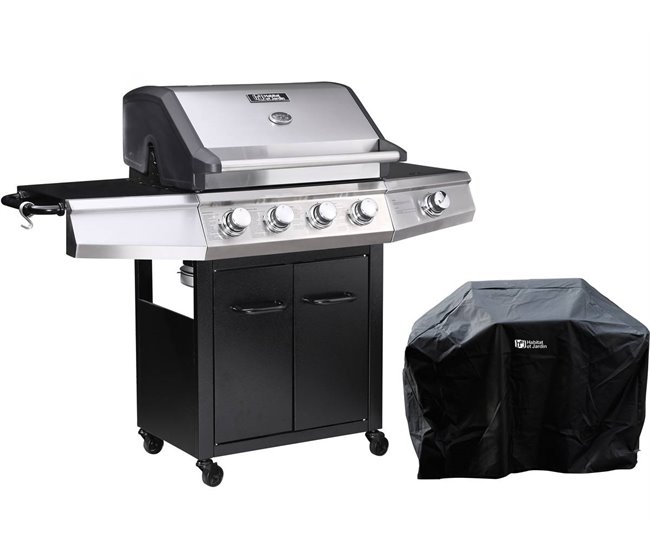 Conforama Barbacoa a gas "Bingo 5" - 5 quemadores (1 lateral) - 15.2kW + Funda de protección - Negro