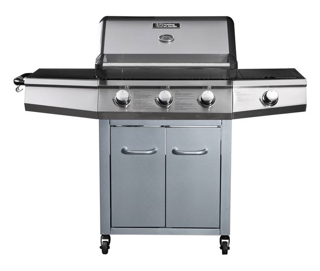 Conforama Barbacoa A Gas Con LED "Bingo 4" - 4 Quemadores (1 Lateral) - 14kW + Funda De Protección- Plateado