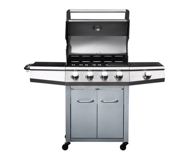 Conforama Barbacoa A Gas Con LED "Bingo 5" - 5 Quemadores Donde 1 Es Lateral - 15.2kW + Funda De Protección - Plateado