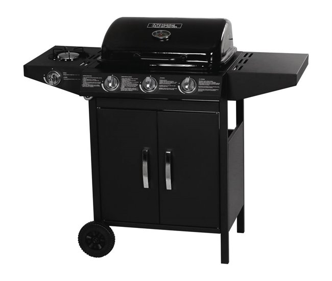 Conforama Barbacoa a gas "Festa 4" - 4 quemadores (1 lateral) - 10.5kW - Negro
