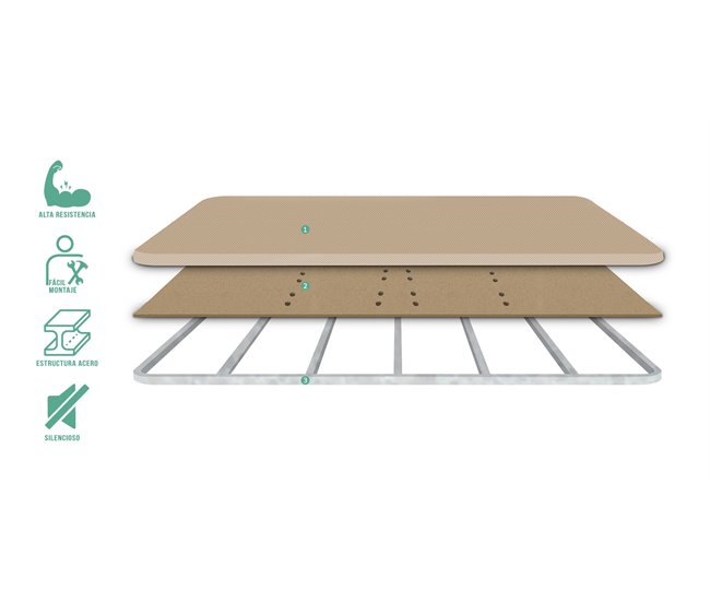 Conforama Base Tapizada Beige 90 X 180 Cm DreamNite Tejido 3D Antideslizante Estructura 30x40mm 5 Barras Transversales Con Patas 30cm