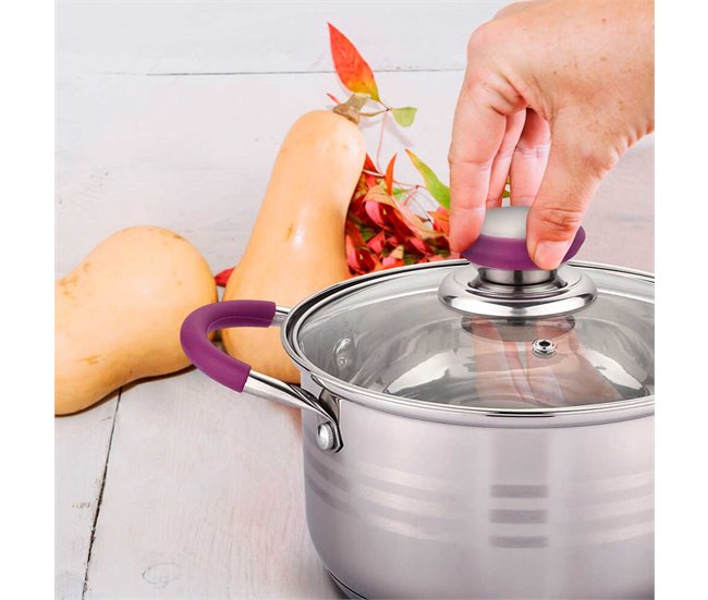 Conforama Batería Cocina Set 8 Piezas Vitro Inducción Acero Morado Gridinlux