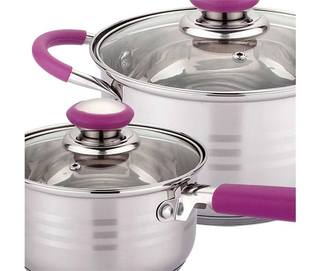 Conforama Batería Cocina Set 8 Piezas Vitro Inducción Acero Morado Gridinlux