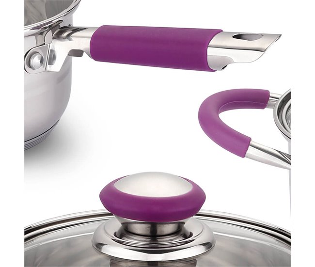 Conforama Batería Cocina Set 8 Piezas Vitro Inducción Acero Morado Gridinlux