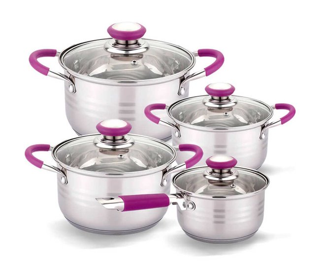 Conforama Batería Cocina Set 8 Piezas Vitro Inducción Acero Morado Gridinlux