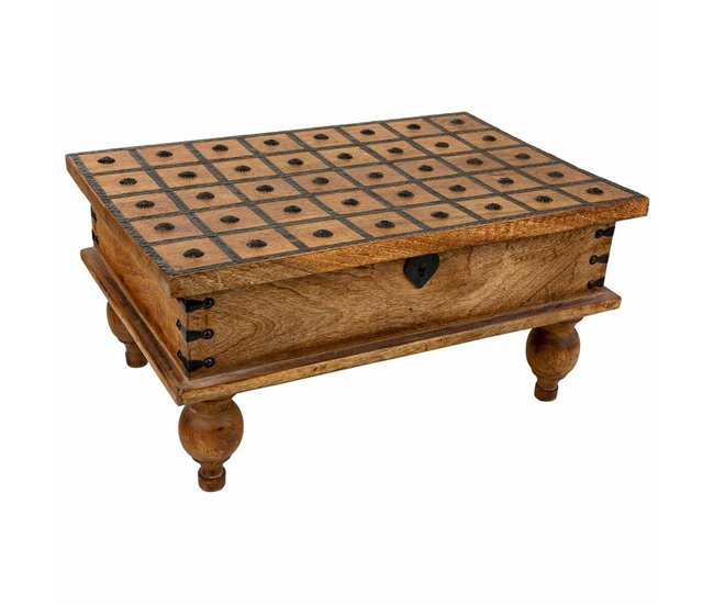 Conforama Baúl Alexandra House Living Marrón Metal Madera de mango 40 x 30 x 60 cm Estilo artesanal
