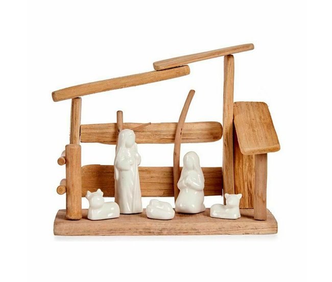 Conforama Belén De Navidad Blanco Natural Madera Cerámica 10 X 21 X 25 Cm (2 Unidades)