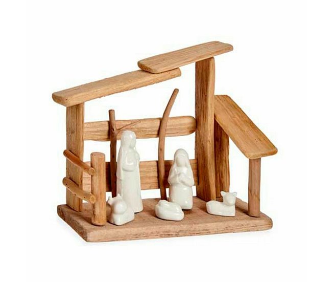 Conforama Belén De Navidad Blanco Natural Madera Cerámica 10 X 21 X 25 Cm (2 Unidades)