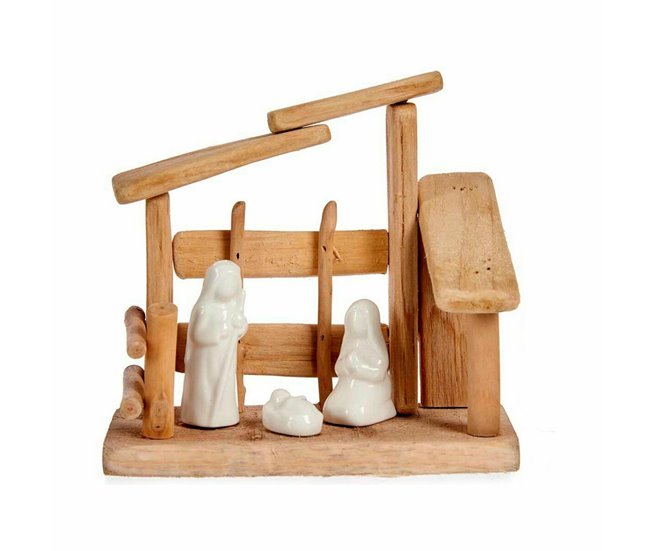 Conforama Belén De Navidad Blanco Natural Madera Cerámica 18 X 17 X 8 Cm (2 Unidades)