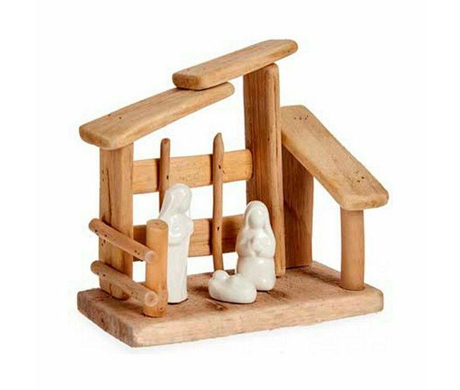 Conforama Belén De Navidad Blanco Natural Madera Cerámica 18 X 17 X 8 Cm (2 Unidades)