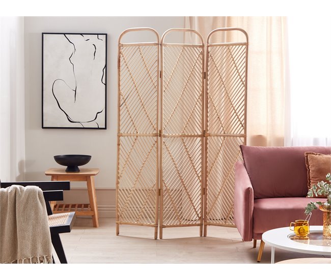 Conforama Biombo 3 Paneles De Ratán Beige/natural 106 X 180 Cm COSENZA